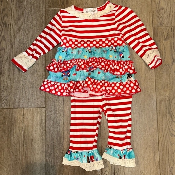 Marie Nicole Red Christmas Nutcracker Stripe Polka Dot Ruffle Set Size 3XS - Picture 1 of 5